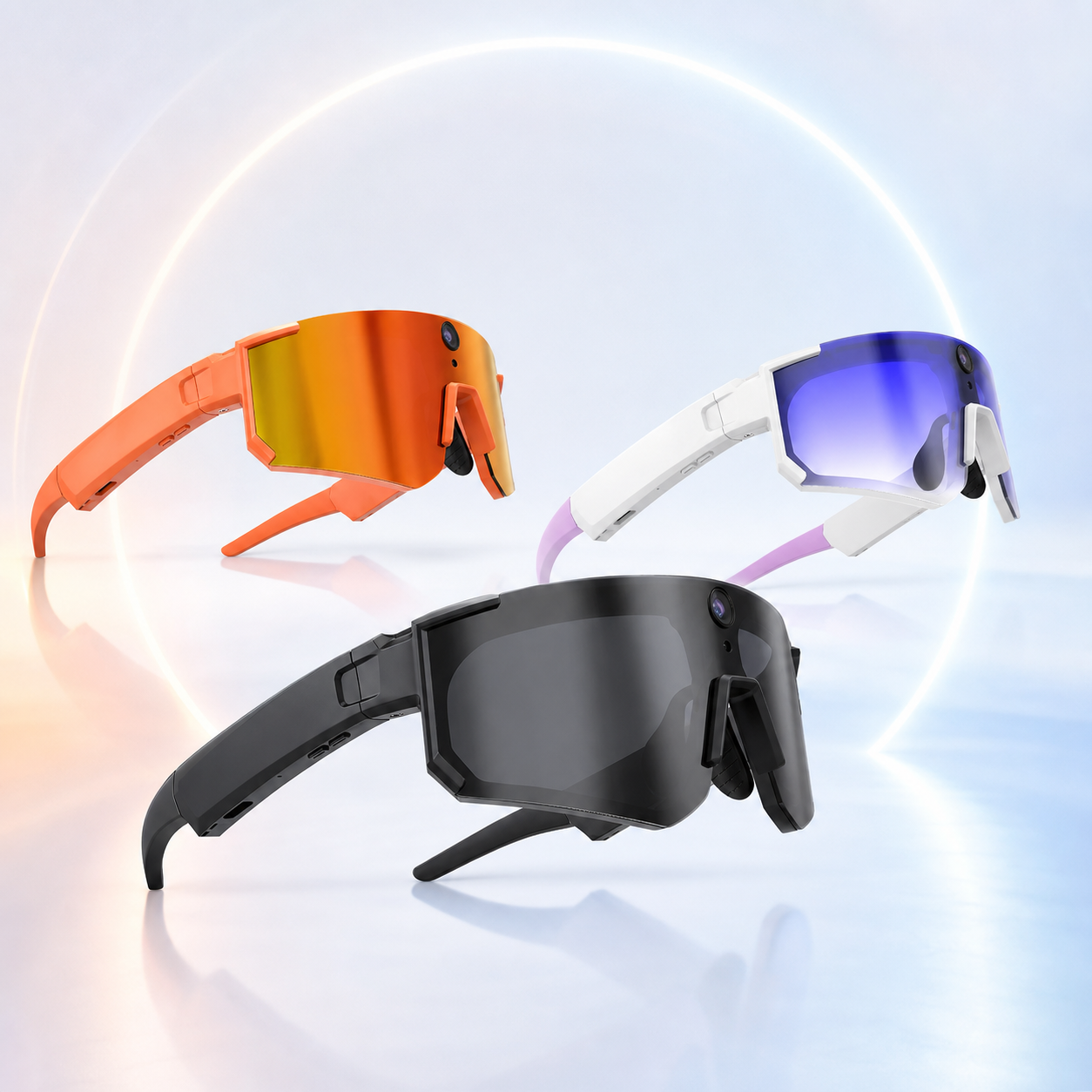 Colección de gafas inteligentes TecniaPlus+ con modelos deportivos y cámara