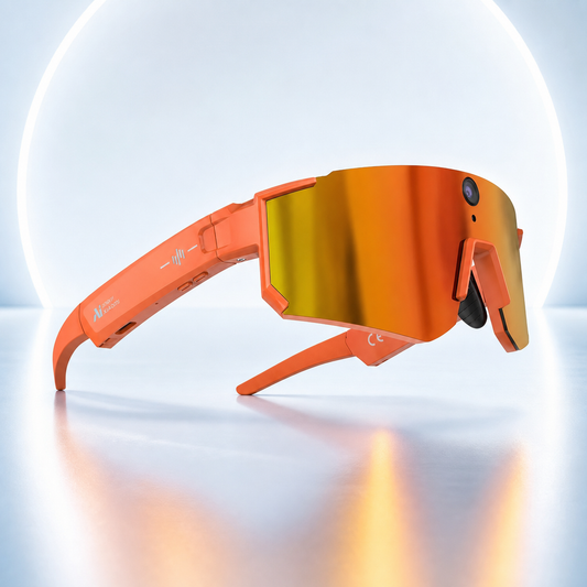 Gafas inteligentes deportivas M95 naranjas con lente espejada y cámara